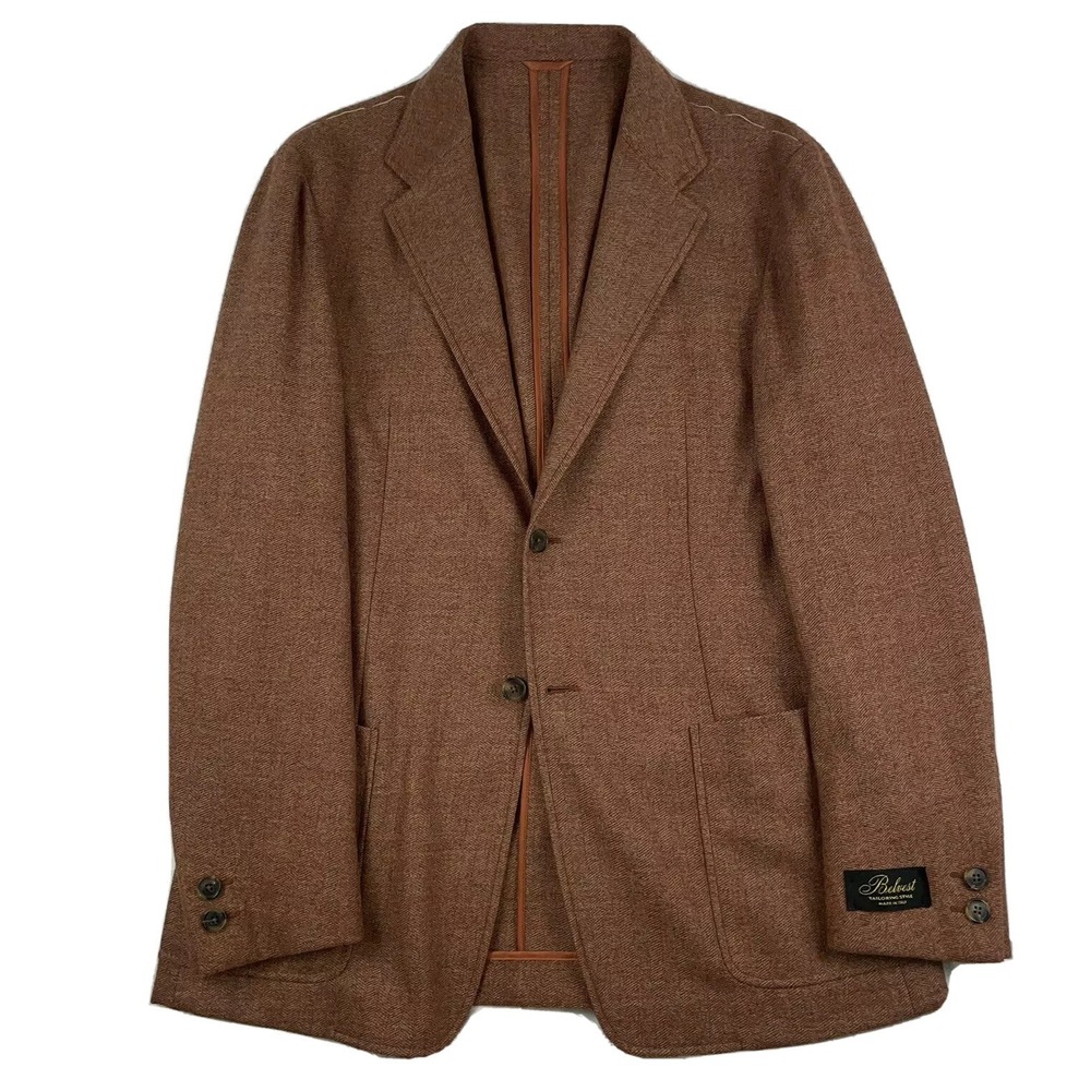 Belvest‎ Orange Herringbone Wool Cashmere Orange Mens Blazer Size 40R NWT